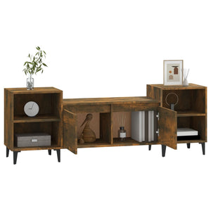 Tv-bänk rökfärgad ek 160x35x55 cm konstruerat trä