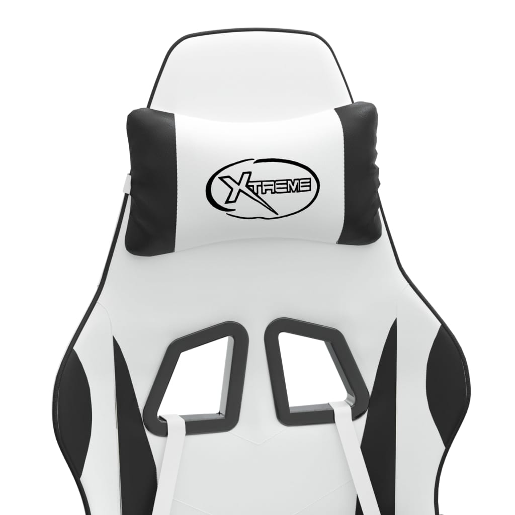 Gamingstol med fotstöd vit och svart konstläder