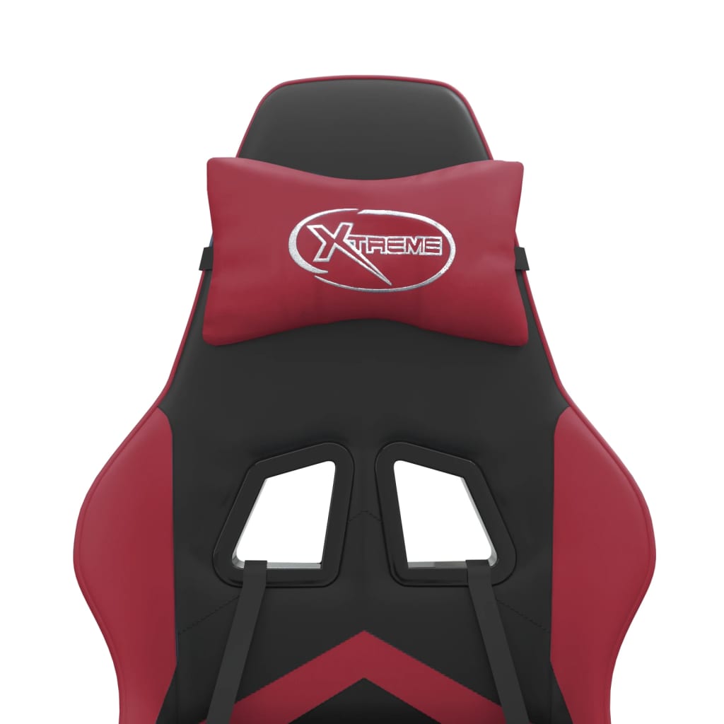 Gamingstol med fotstöd svart och vinröd konstläder