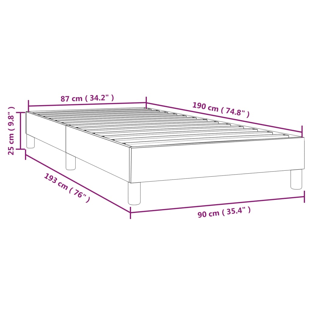 Boxspring-sängram svart 90x190cm tyg
