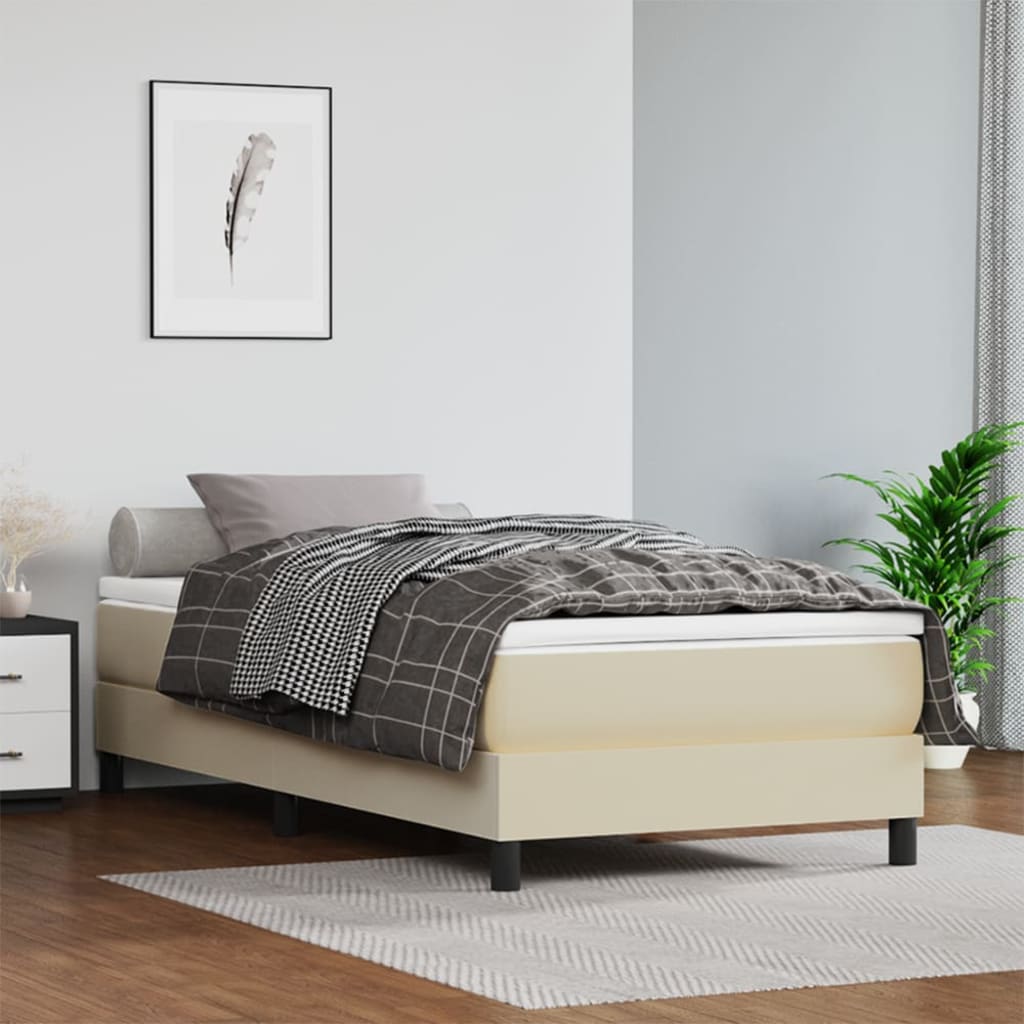 Boxspring-sängram gräddvit 90x190 cm konstläder