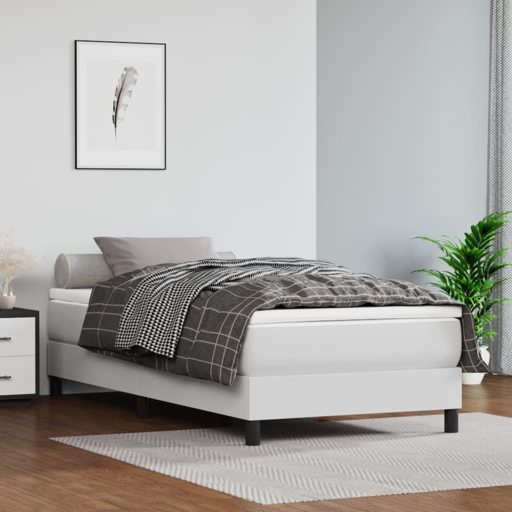 Boxspring-sängram vit 90x200 cm konstläder