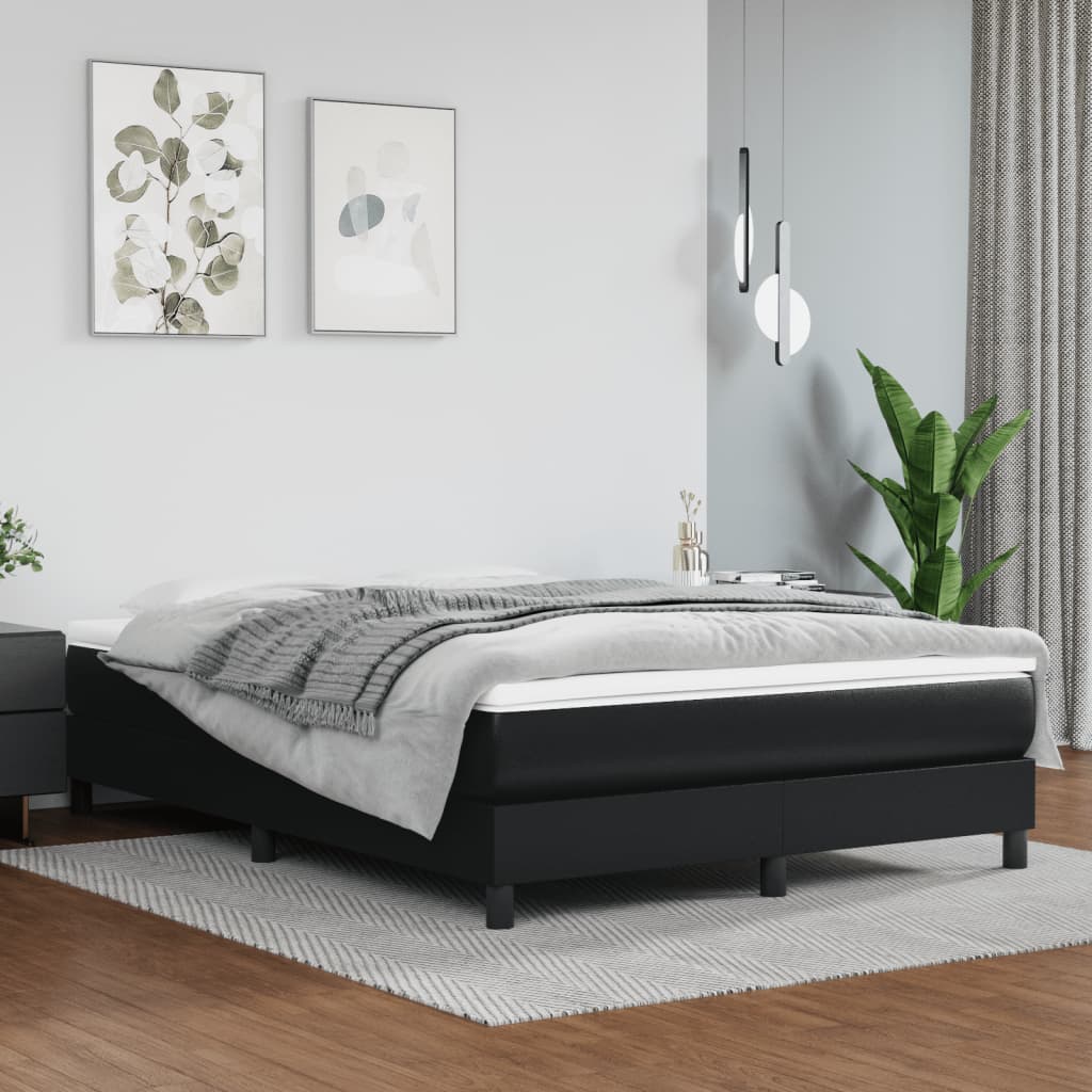 Boxspring-sängram svart 140x190 cm konstläder