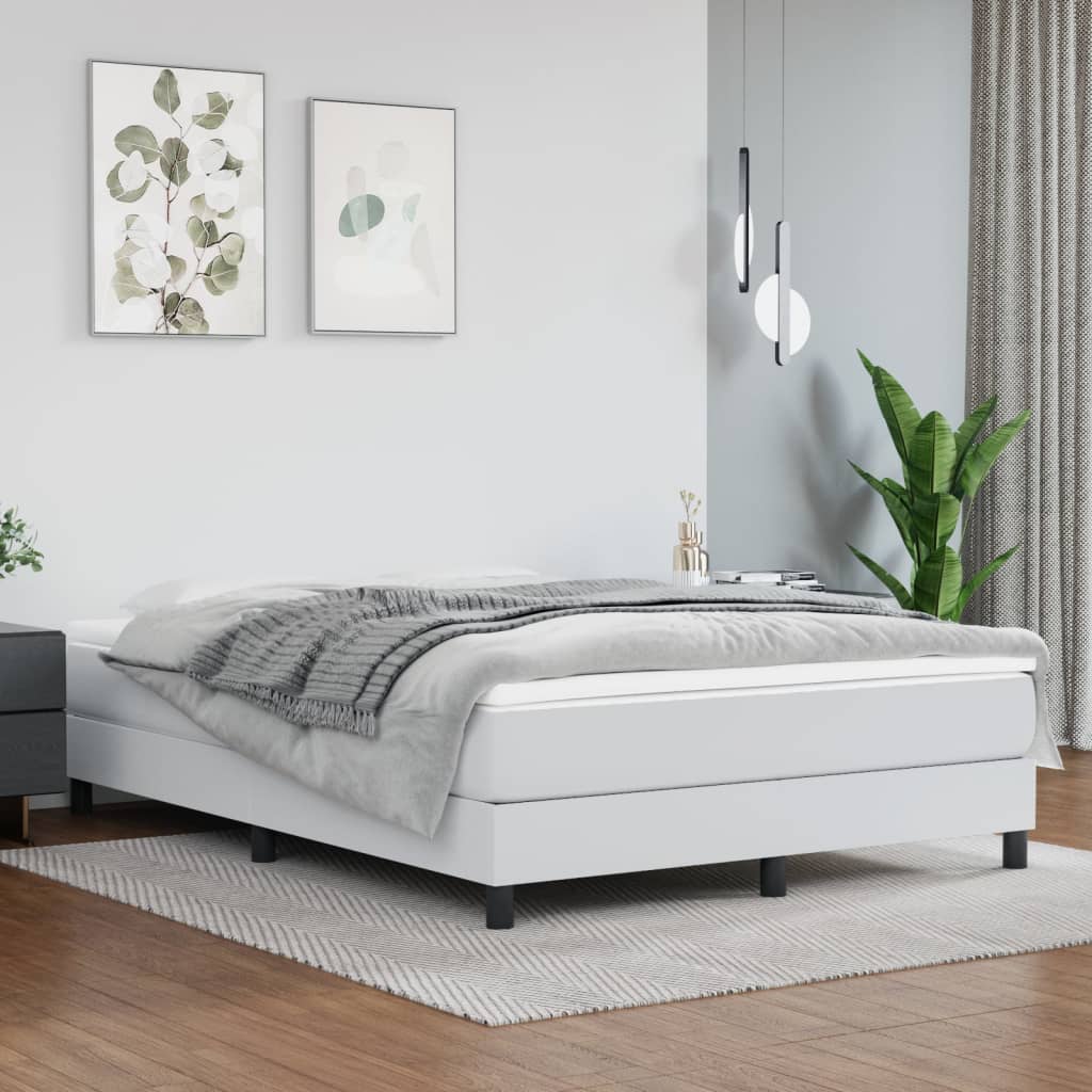Boxspring-sängram vit 140x190 cm konstläder