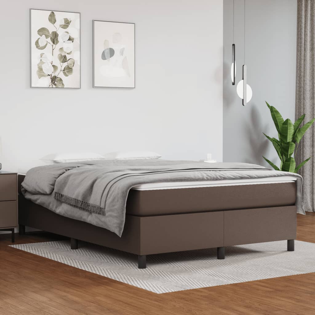 Boxspring-sängram brun 140x200 cm konstläder