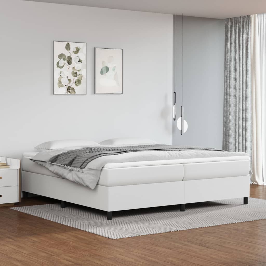 Boxspring-sängram vit 200x200 cm konstläder