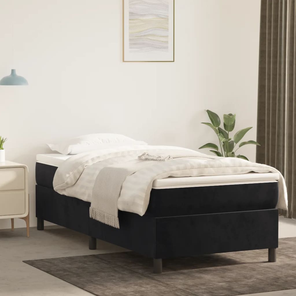 Boxspring-sängram svart 90x200 cm sammet