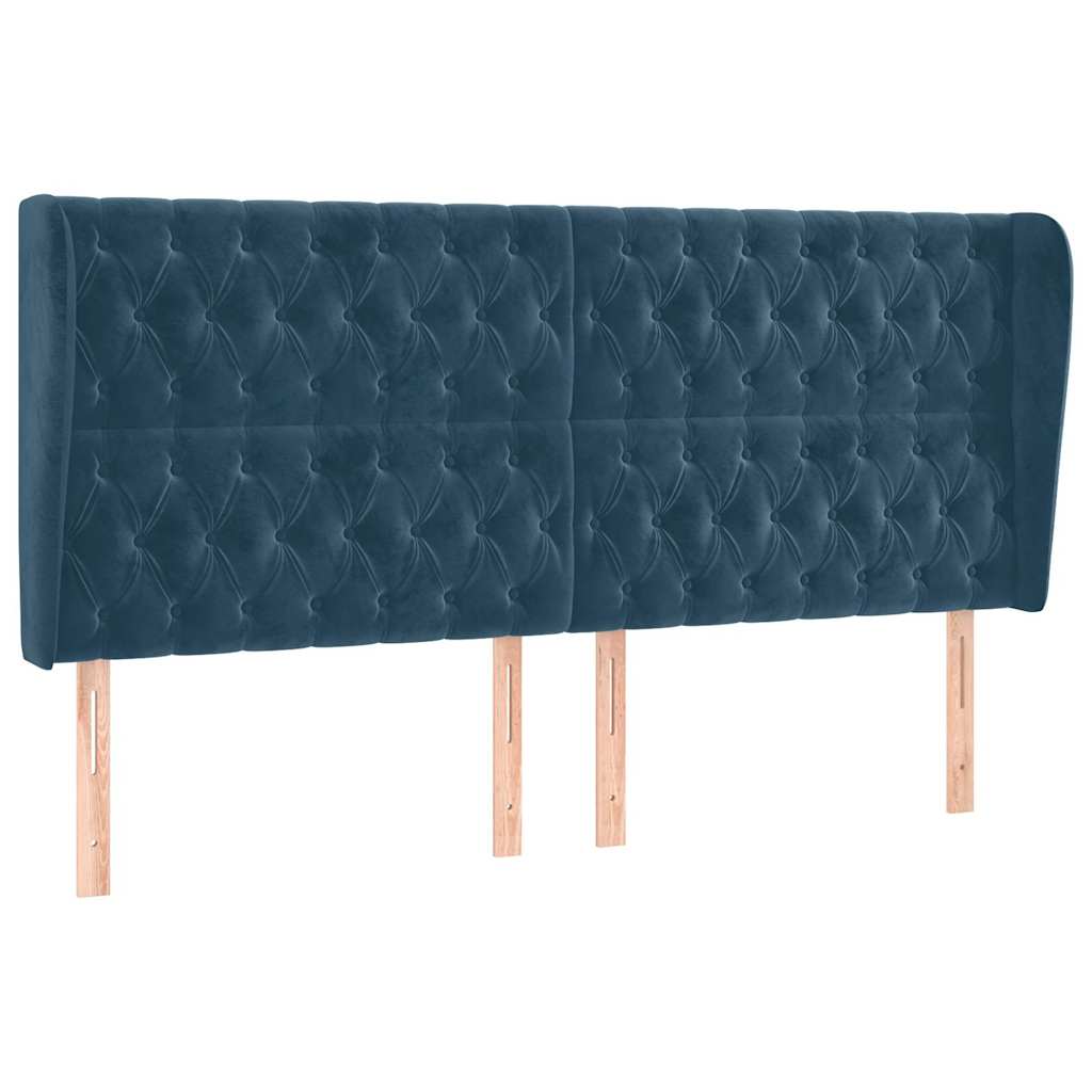 Sänggavel med kanter mörkblå 183x23x118/128 cm sammet