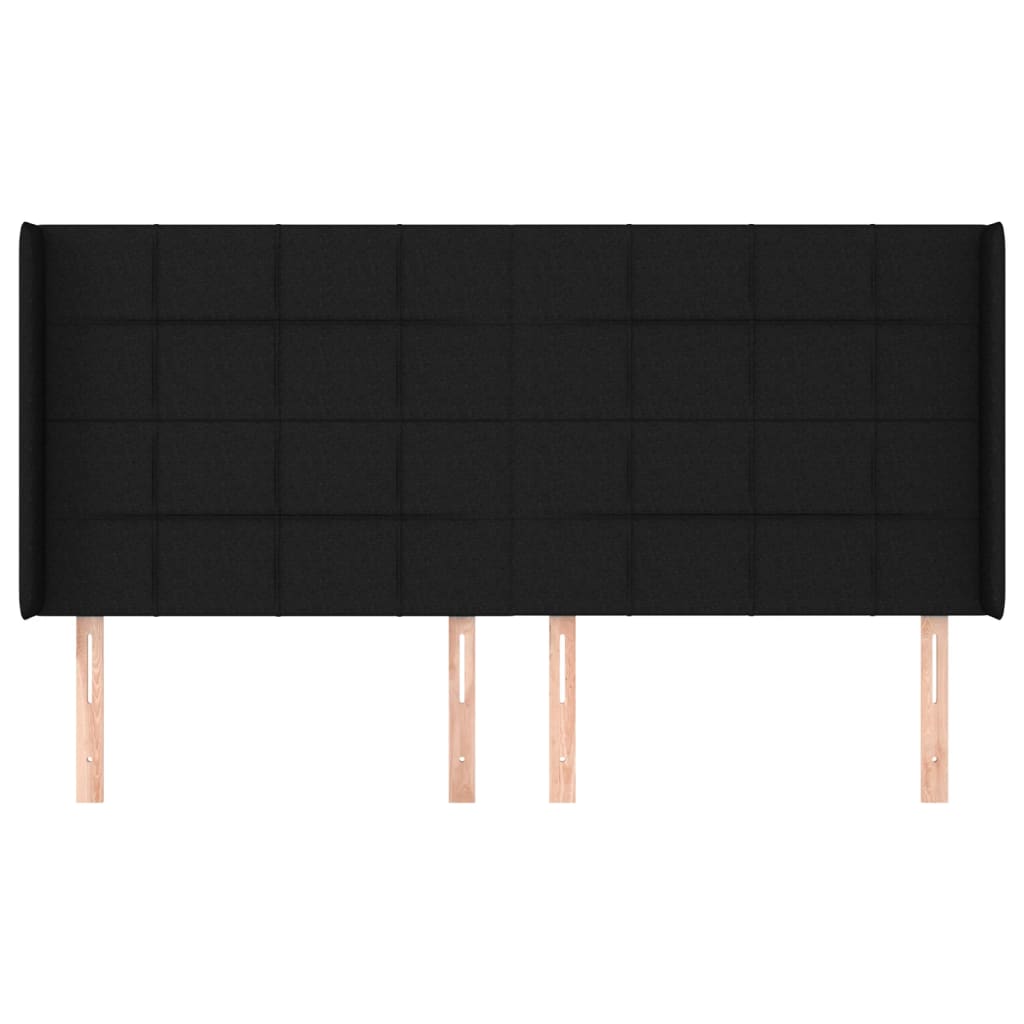 Sänggavel med kanter svart 163x16x118/128 cm tyg