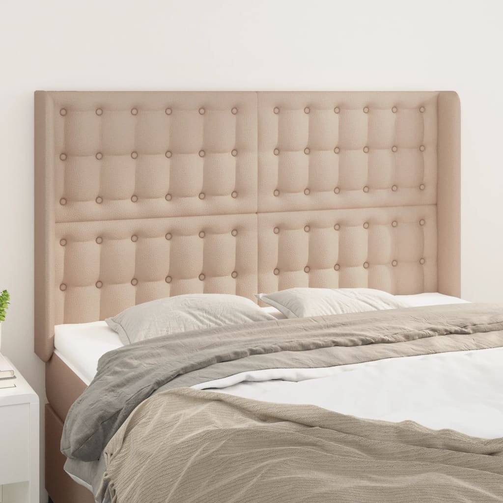 Sänggavel med kanter cappuccino 147x16x118/128 cm konstläder