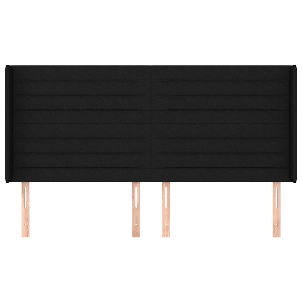 Sänggavel med kanter svart 163x16x118/128 cm tyg