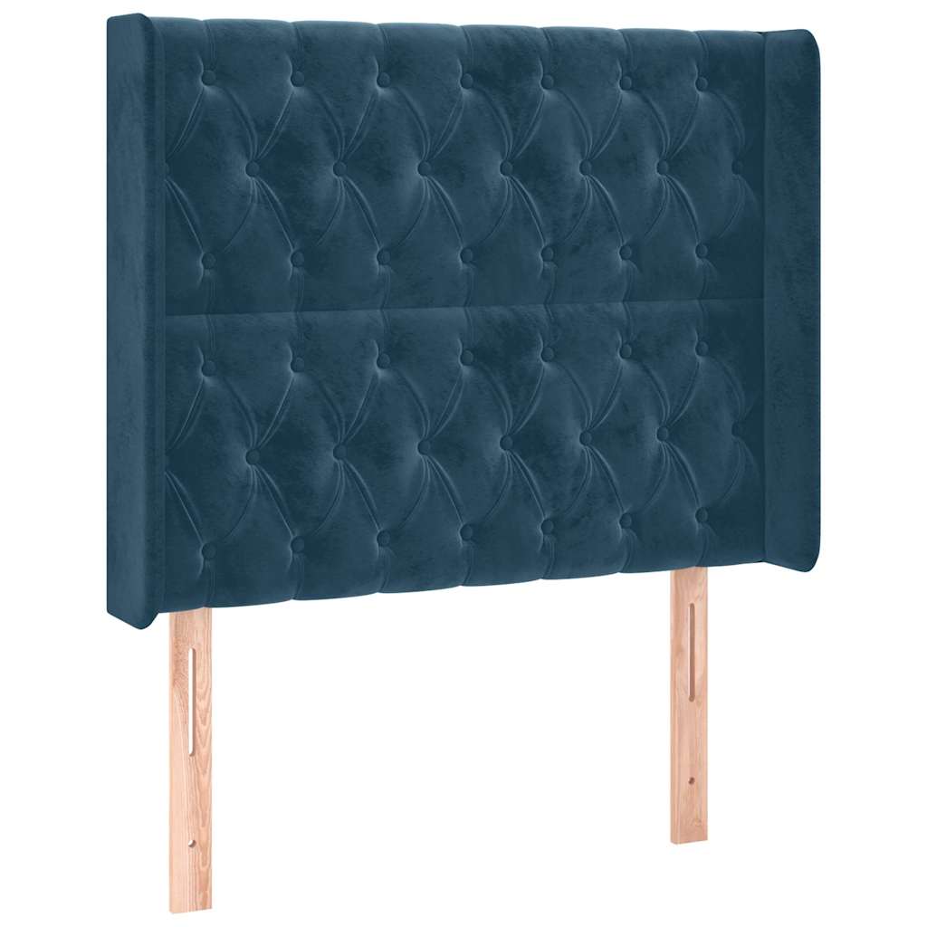 Sänggavel med kanter mörkblå 93x16x118/128 cm sammet
