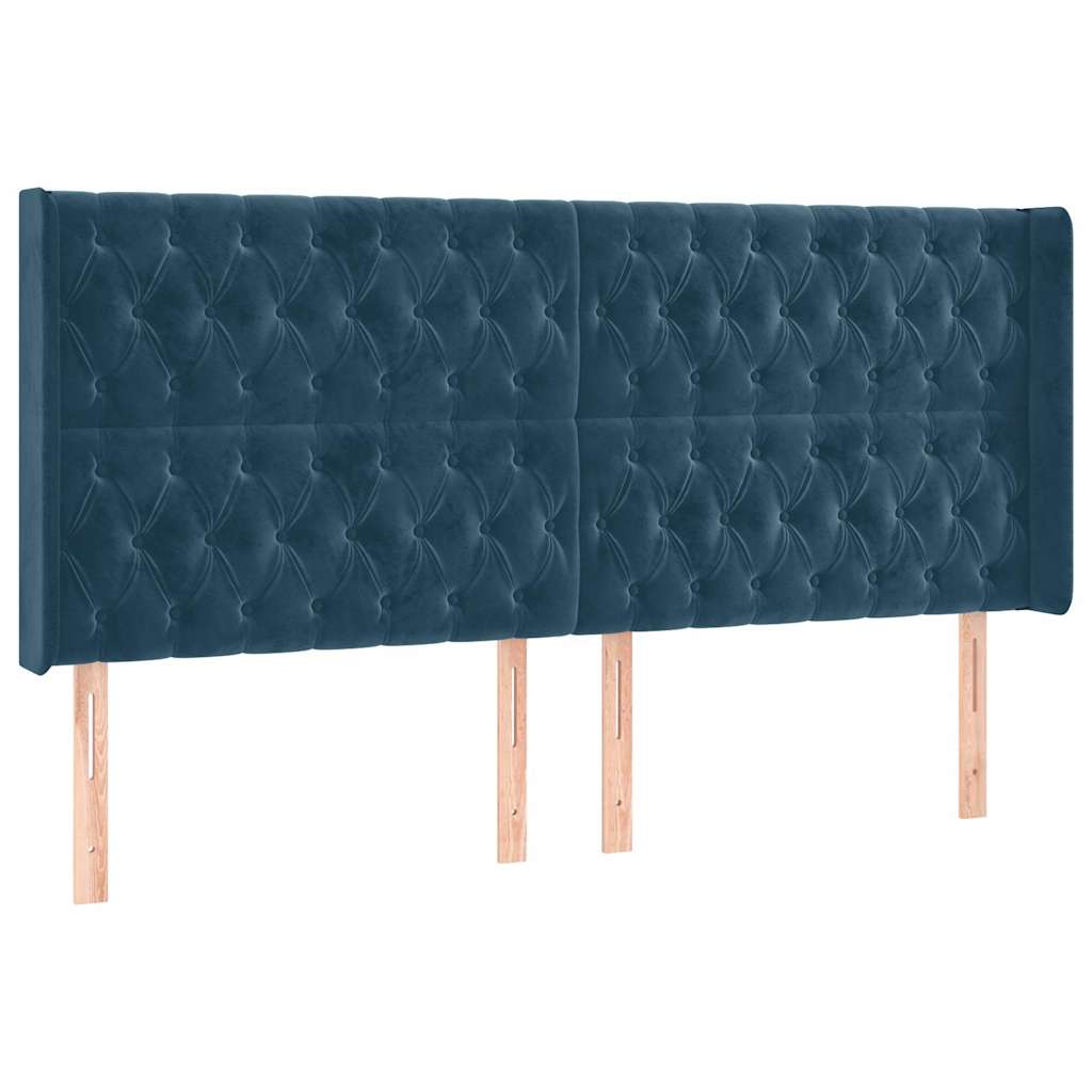 Sänggavel med kanter mörkblå 183x16x118/128 cm sammet