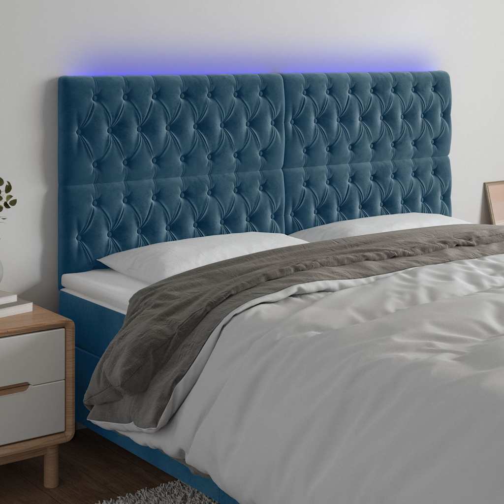 Sänggavel LED mörkblå 180x7x118/128 cm sammet