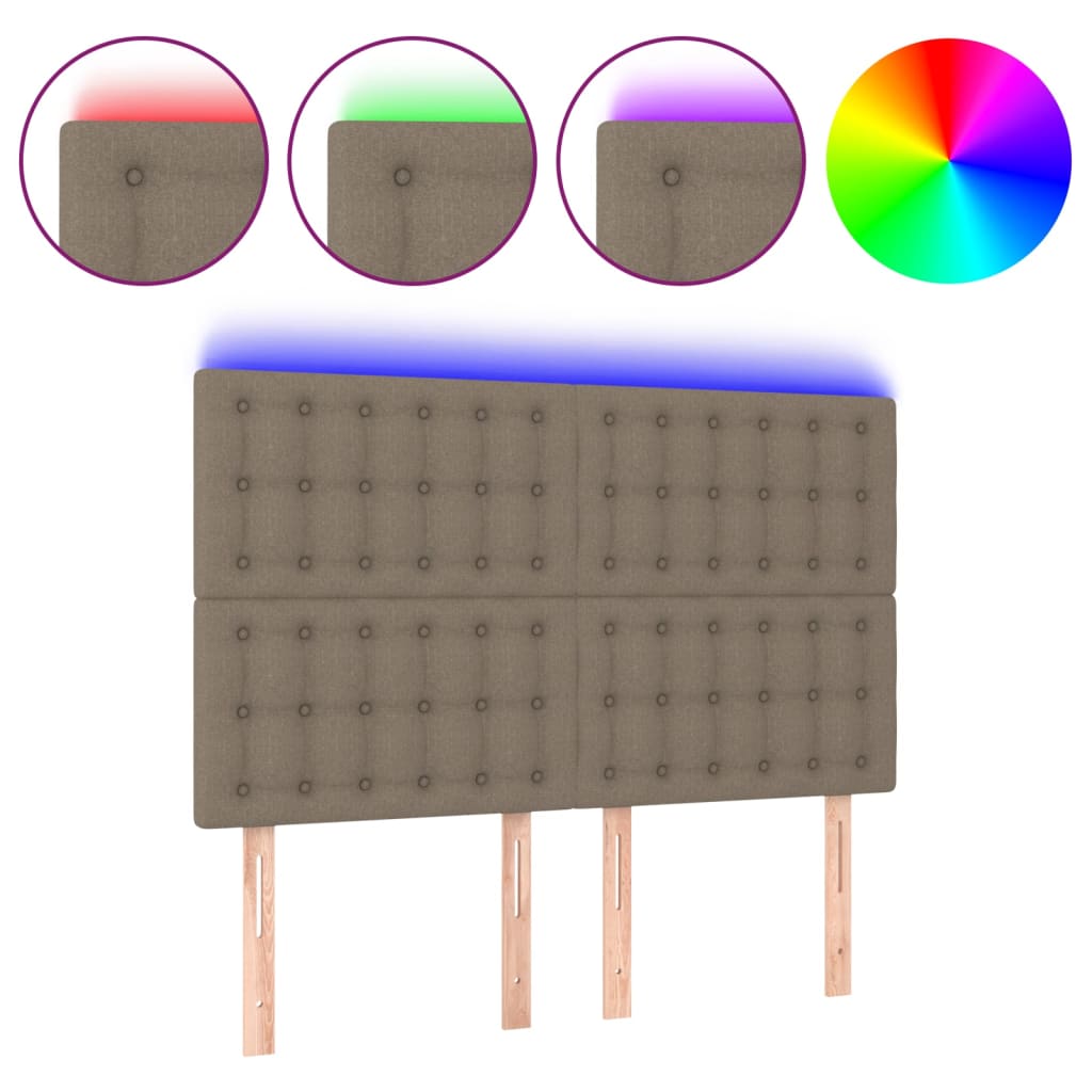 Sänggavel LED taupe 144x5x118/128 cm tyg