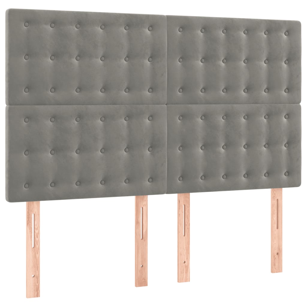 Sänggavel LED ljusgrå 144x5x118/128 cm sammet