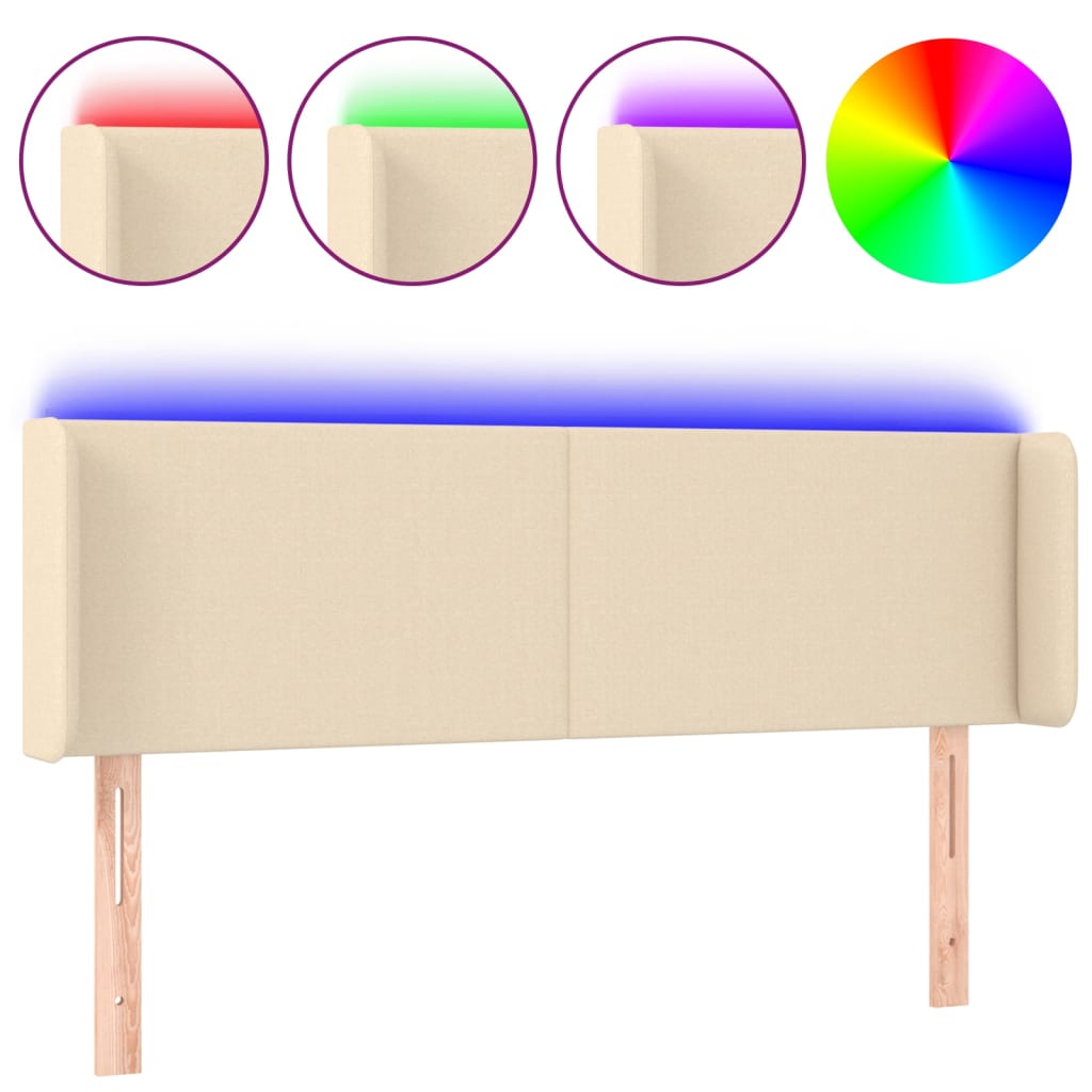 Sänggavel LED gräddvit 147x16x78/88 cm tyg