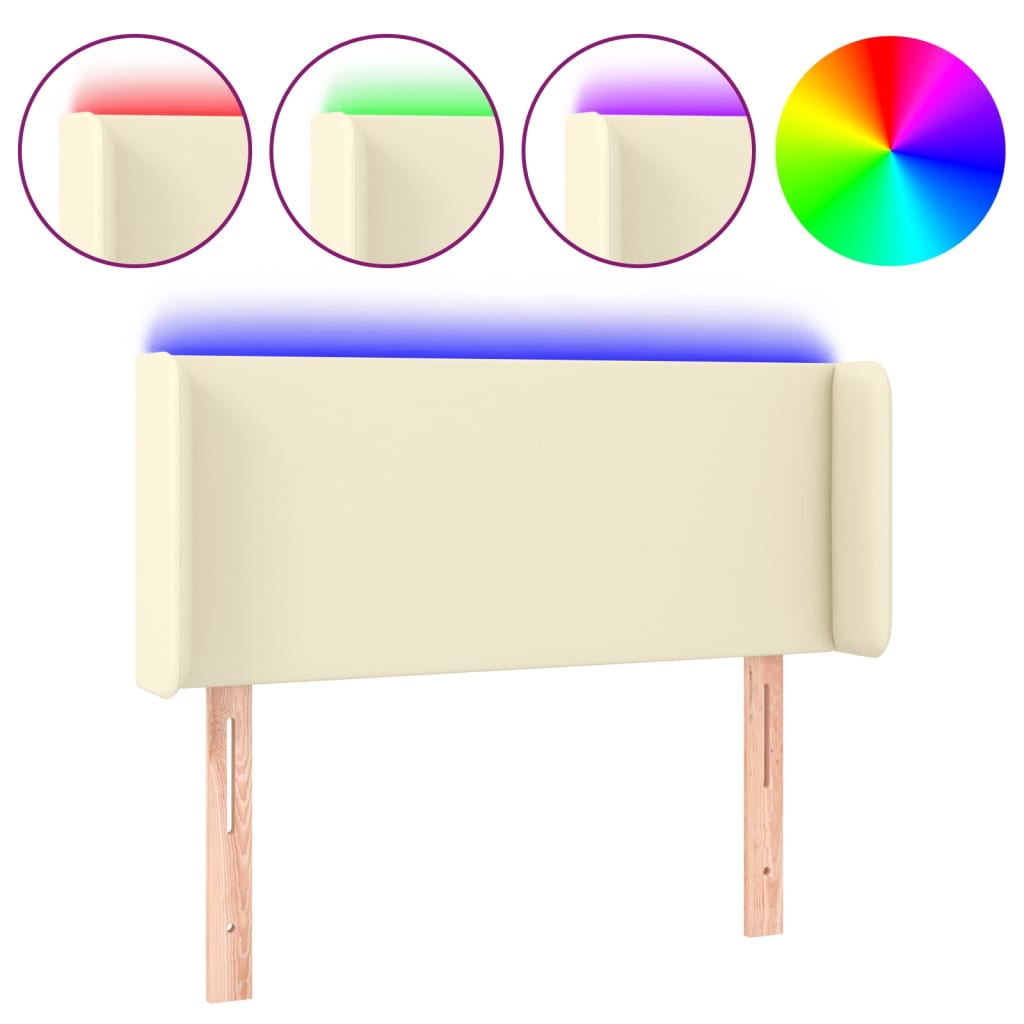 Sänggavel LED gräddvit 93x16x78/88 cm konstläder