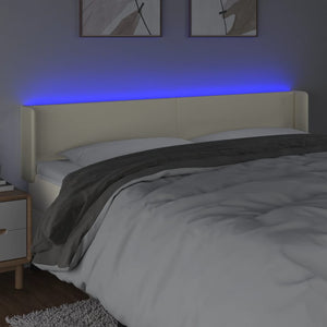 Sänggavel LED gräddvit 163x16x78/88 cm konstläder