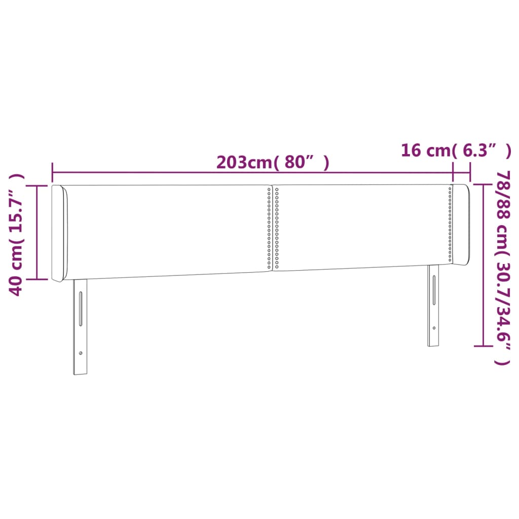 Sänggavel LED svart 203x16x78/88 cm konstläder