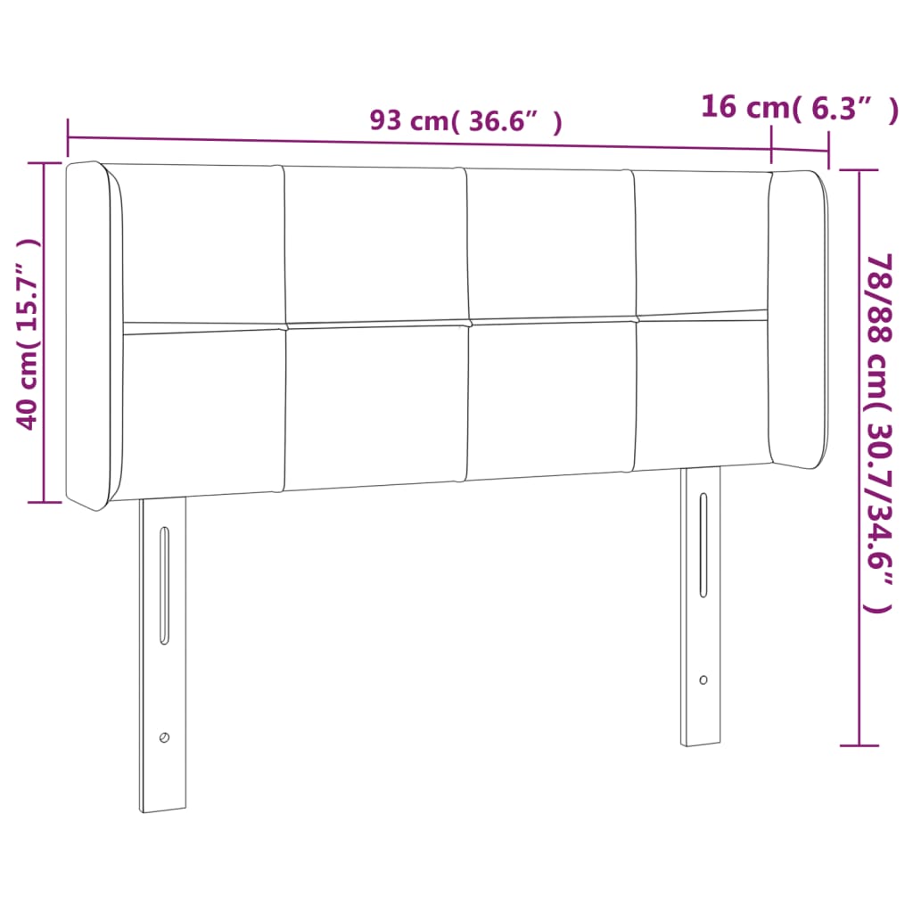 Sänggavel LED blå 93x16x78/88 cm tyg