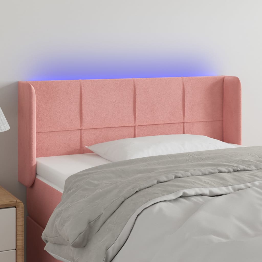 Sänggavel LED rosa 103x16x78/88 cm sammet