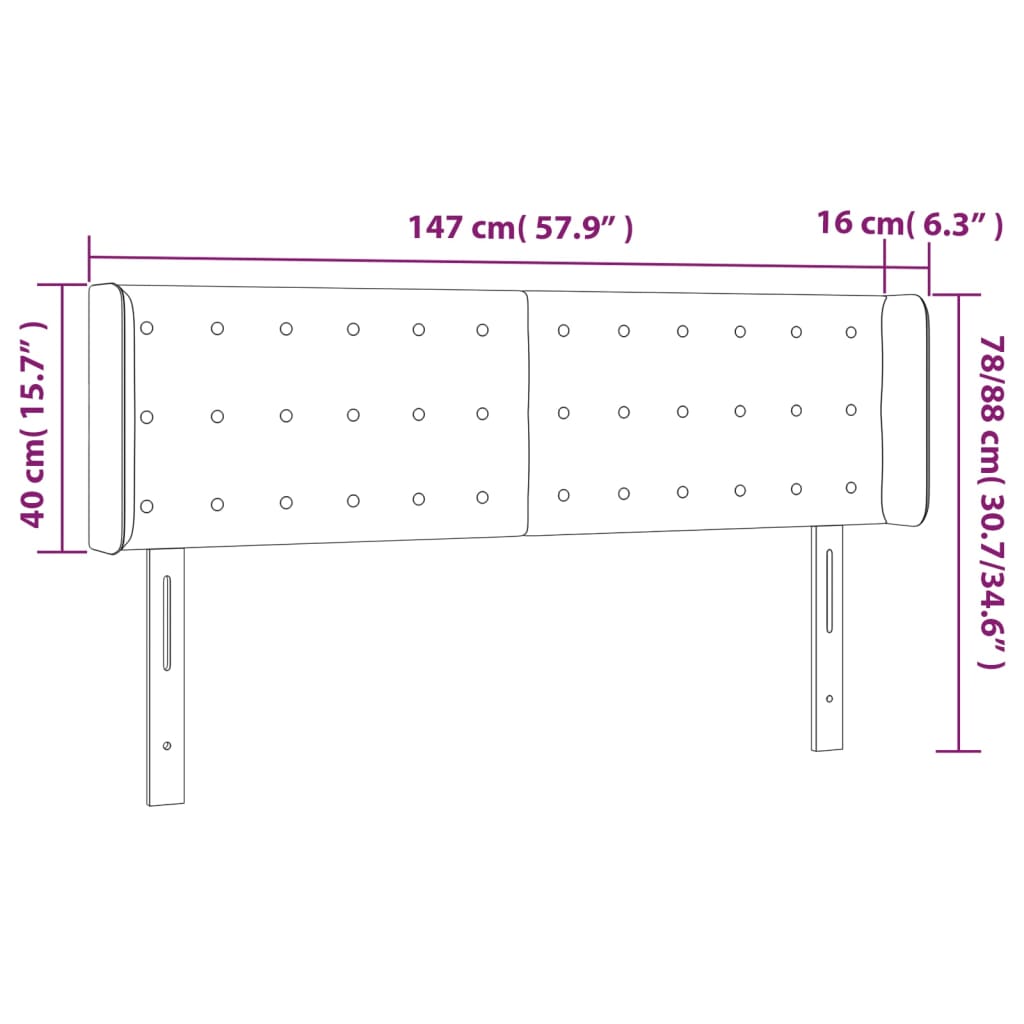 Sänggavel LED gräddvit 147x16x78/88 cm konstläder