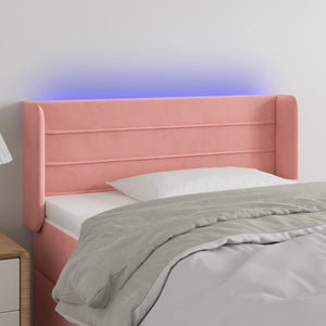 Sänggavel LED rosa 93x16x78/88 cm sammet