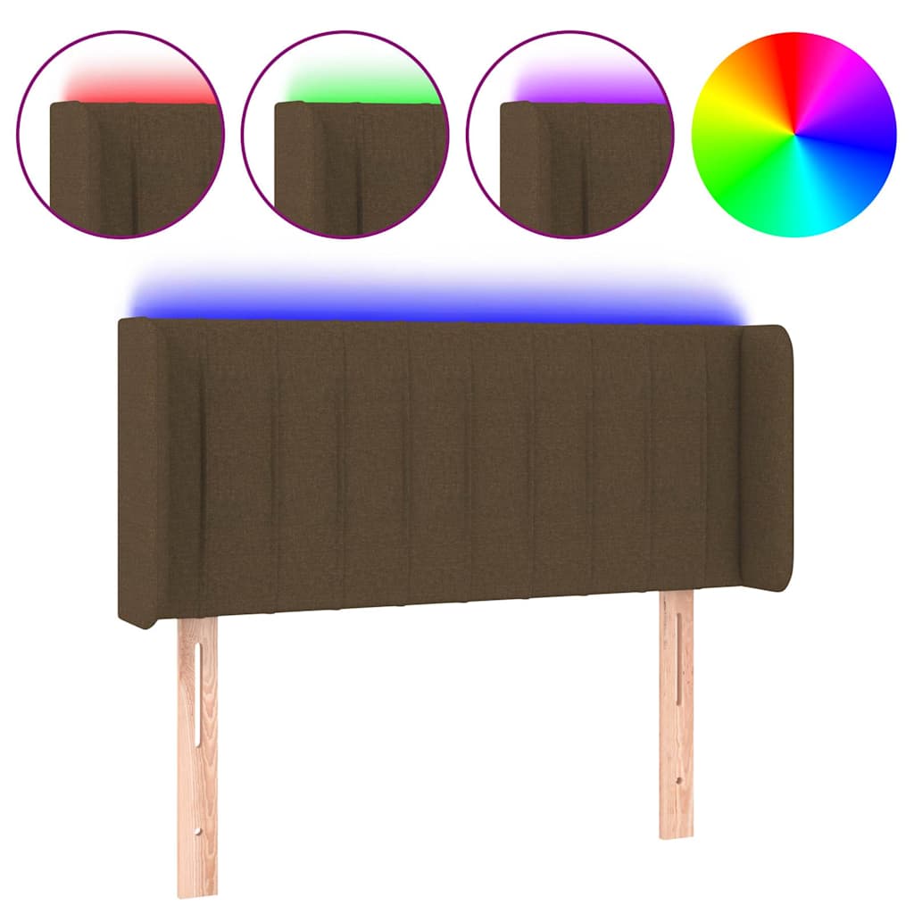 Sänggavel LED mörkbrun 93x16x78/88 cm tyg