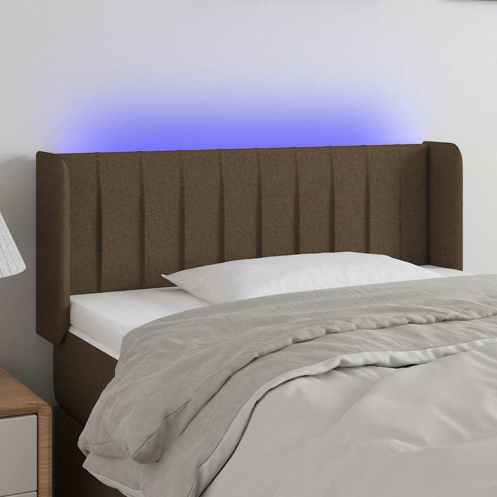 Sänggavel LED mörkbrun 93x16x78/88 cm tyg