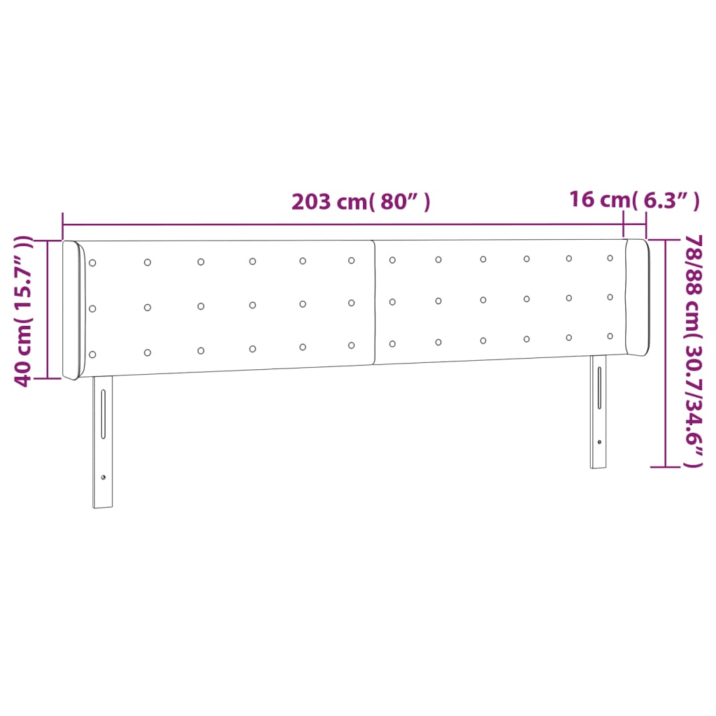 Sänggavel LED mörkbrun 203x16x78/88 cm tyg