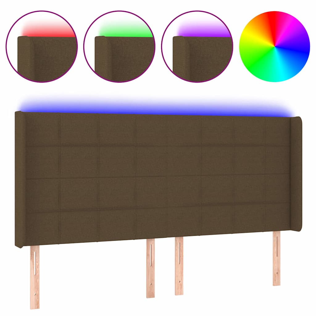 Sänggavel LED mörkbrun 163x16x118/128 cm tyg