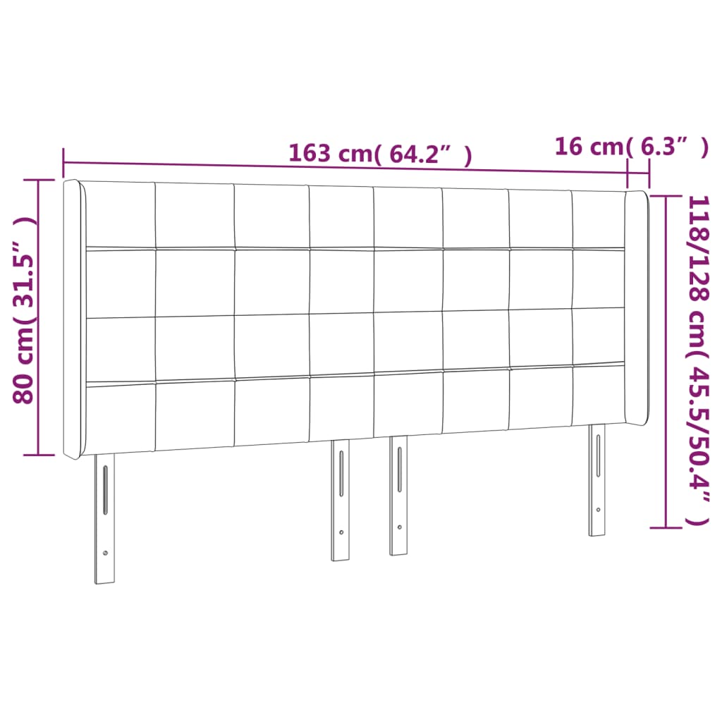 Sänggavel LED gräddvit 163x16x118/128 cm tyg