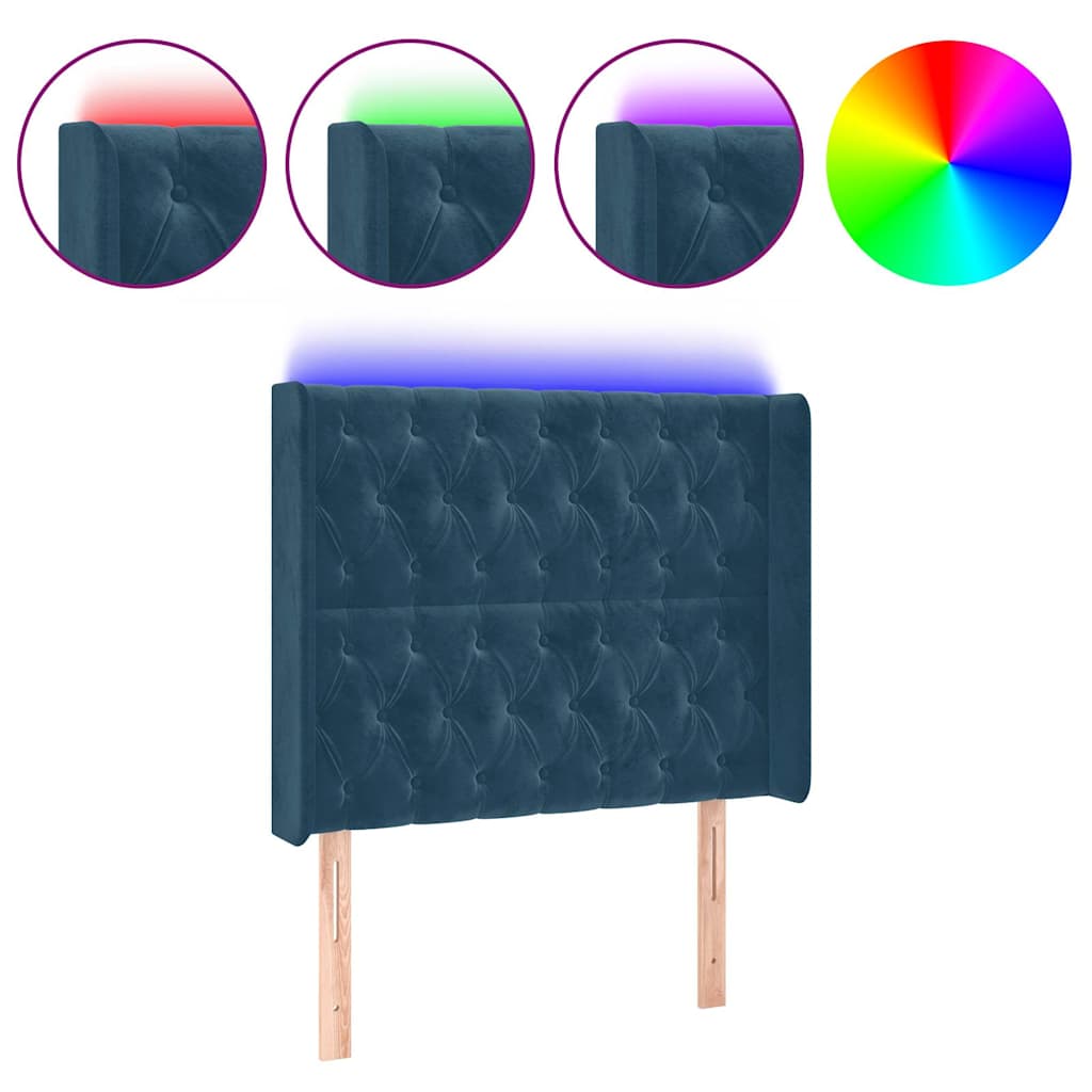 Sänggavel LED mörkblå 93x16x118/128 cm sammet