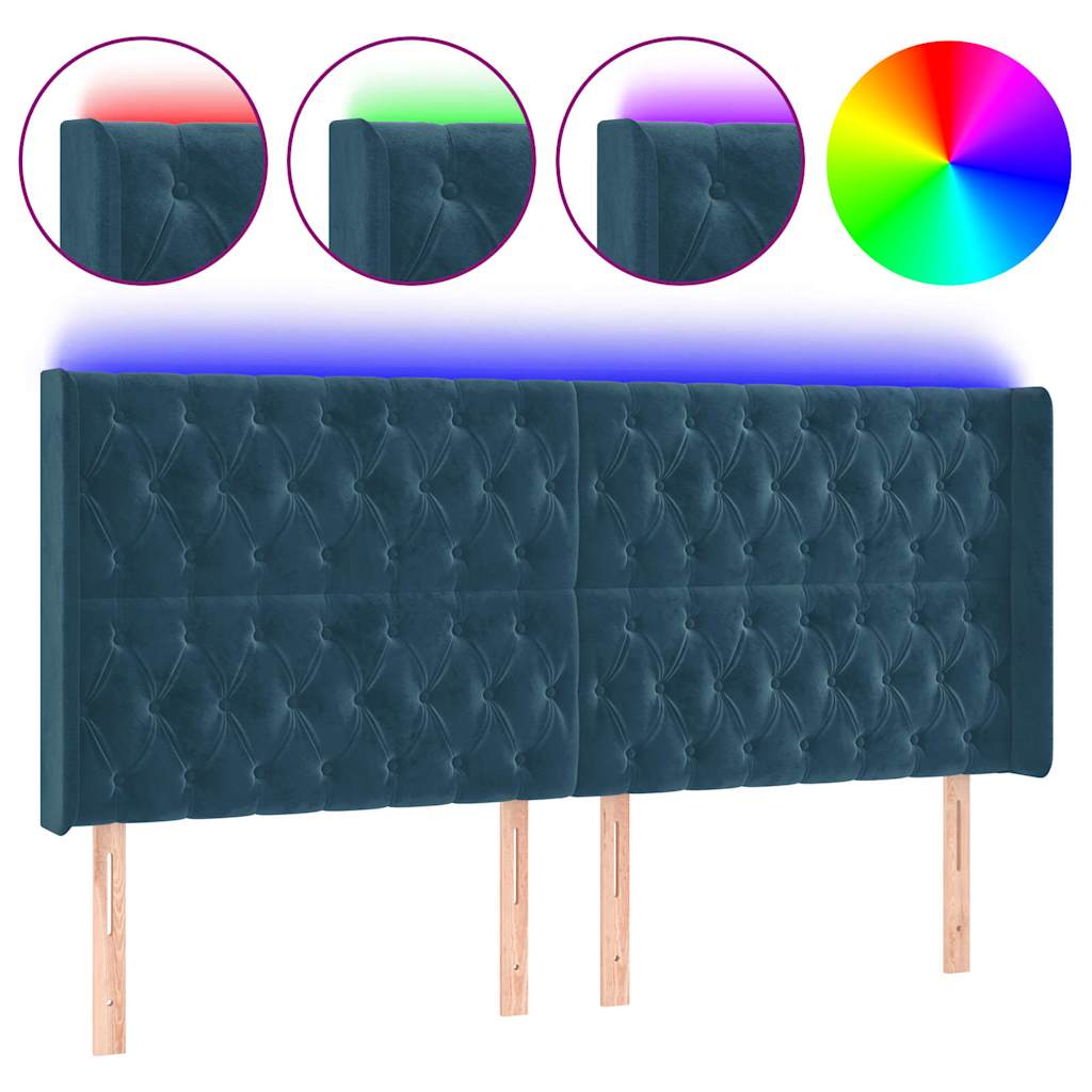 Sänggavel LED mörkblå 183x16x118/128 cm sammet