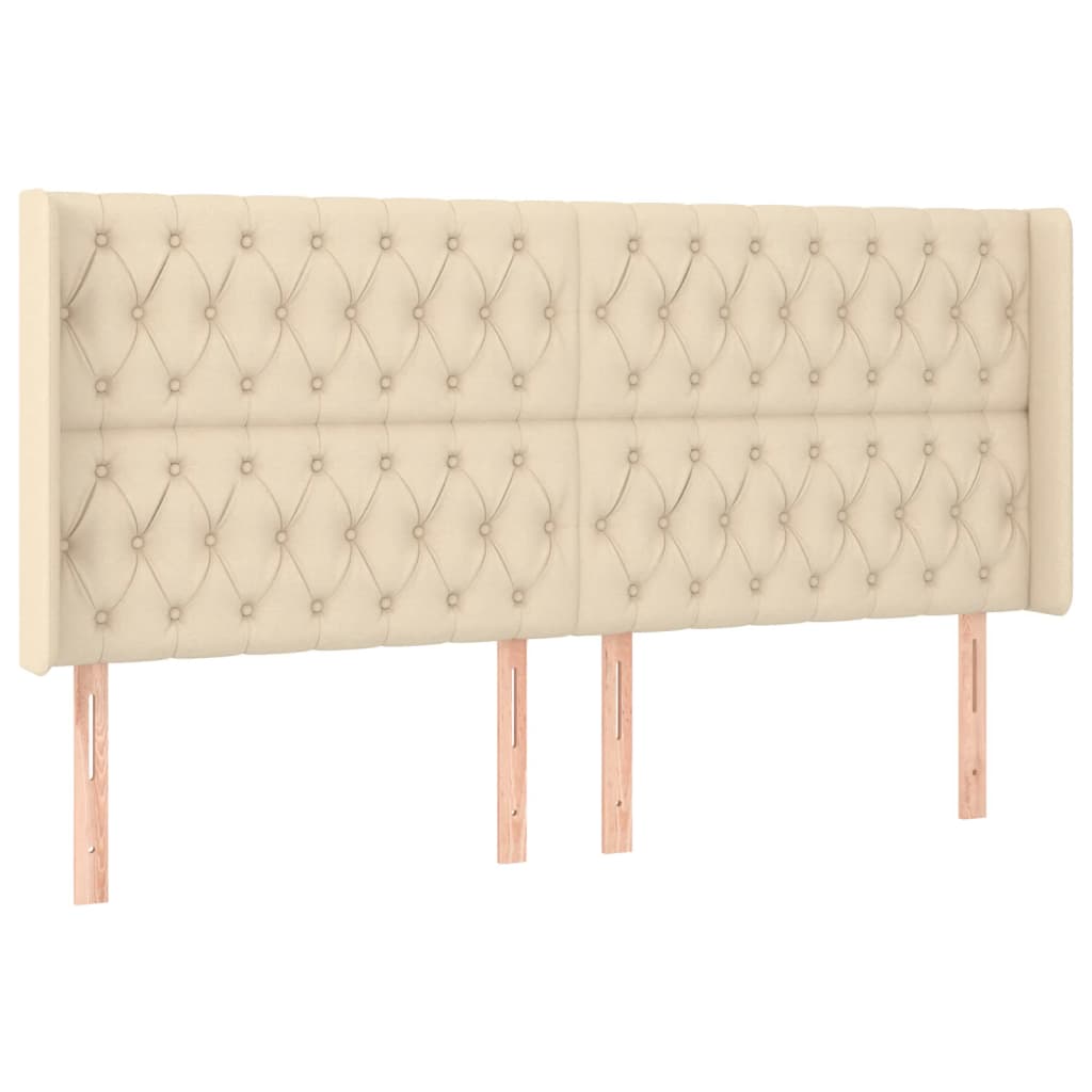 Ramsäng med madrass & LED gräddvit 180x200 cm tyg