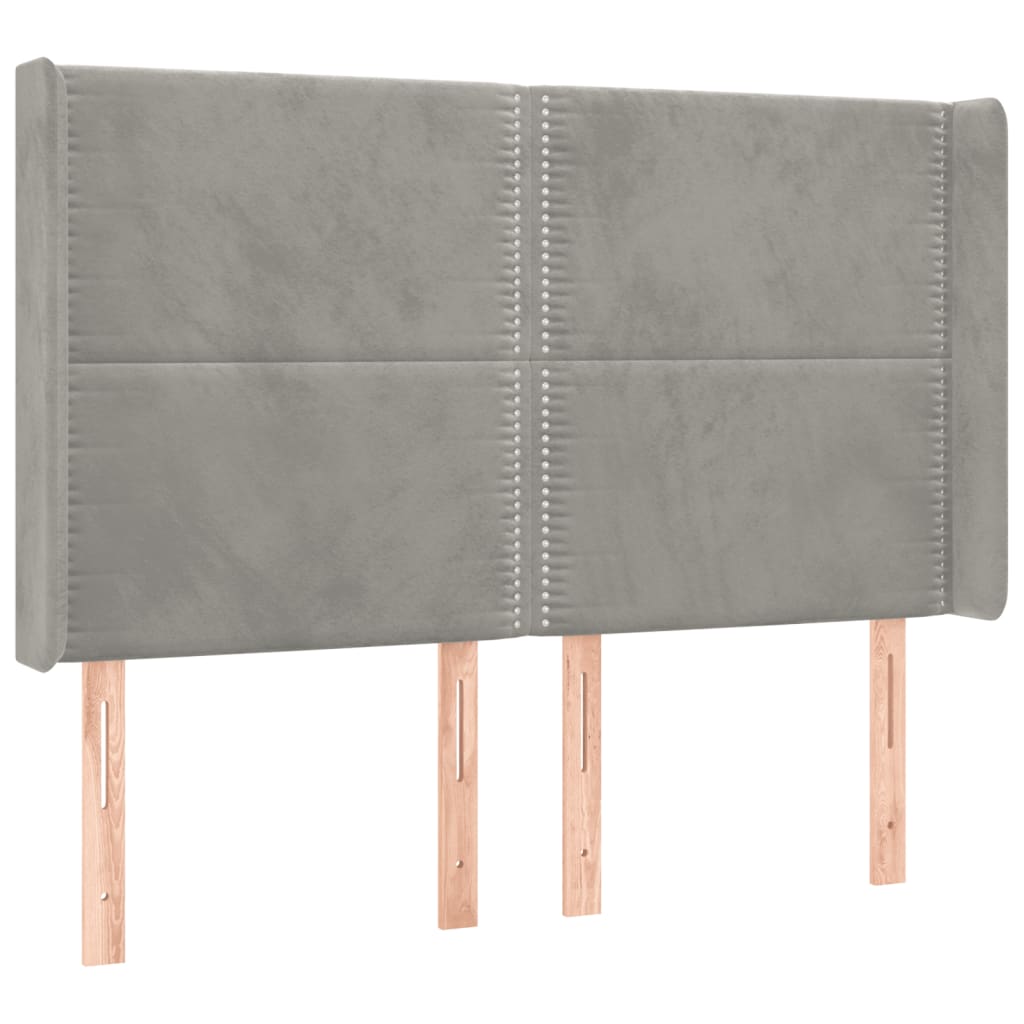 Ramsäng med madrass & LED ljusgrå 140x190 cm sammet