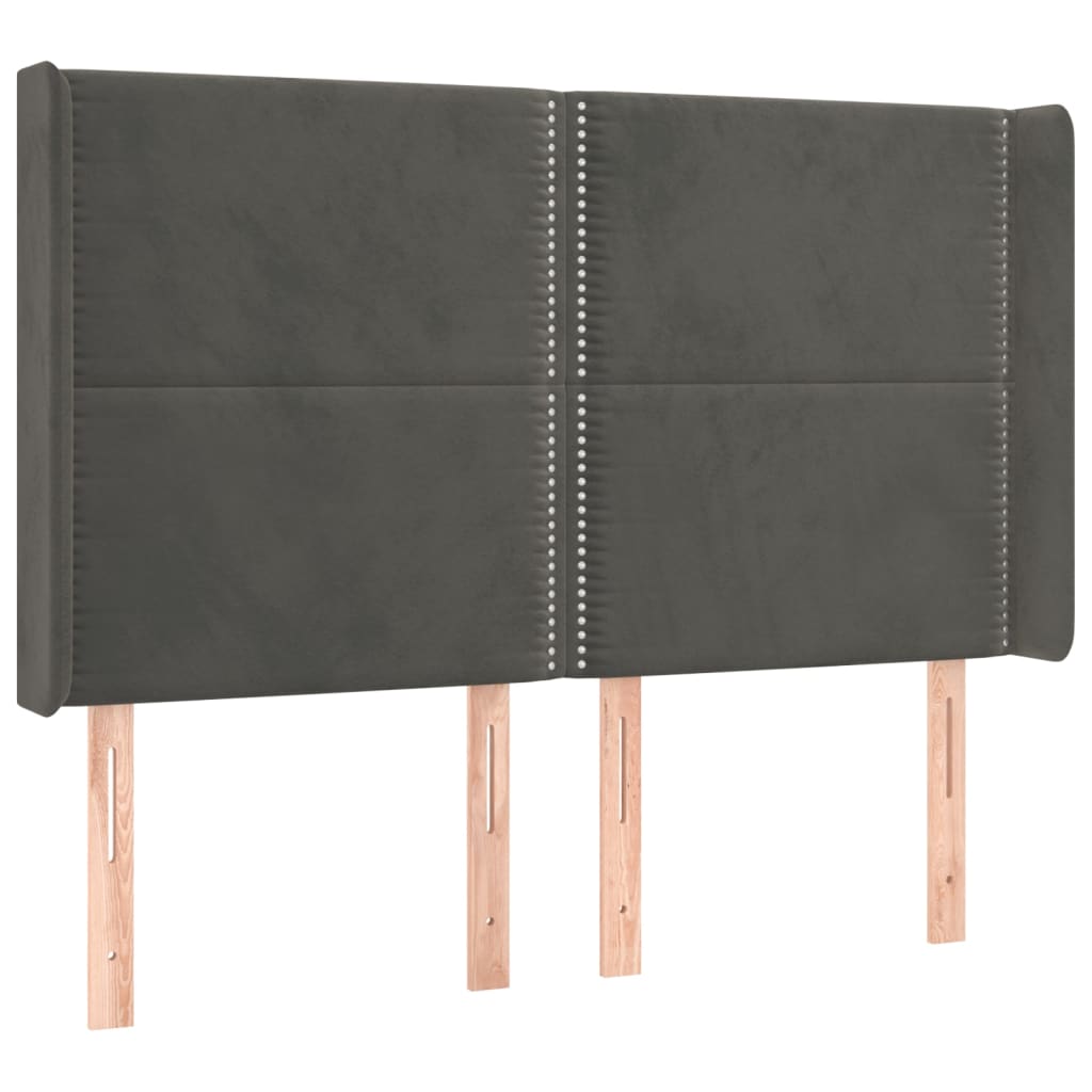 Ramsäng med madrass & LED mörkgrå 140x190 cm sammet