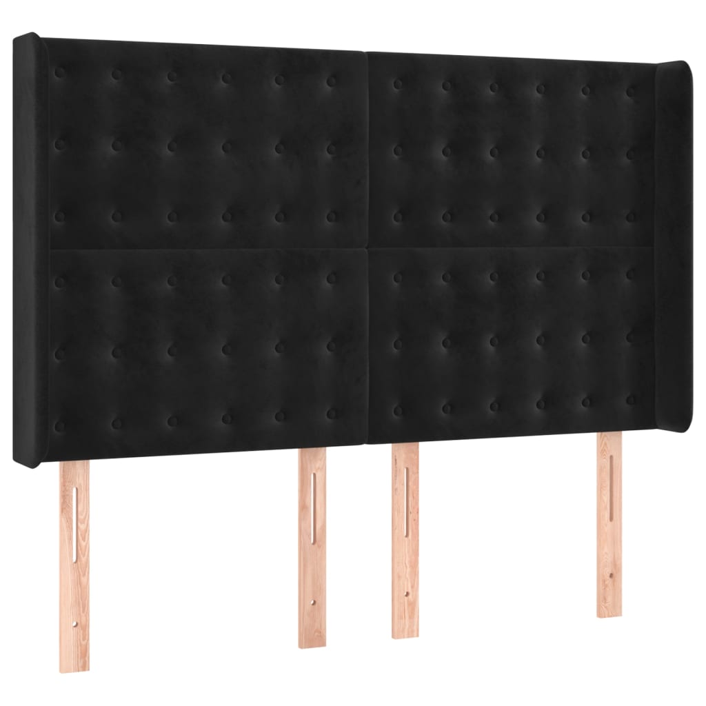 Ramsäng med madrass & LED svart 140x200 cm sammet