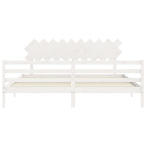Sängram med huvudgavel vit 200x200 cm massivt trä