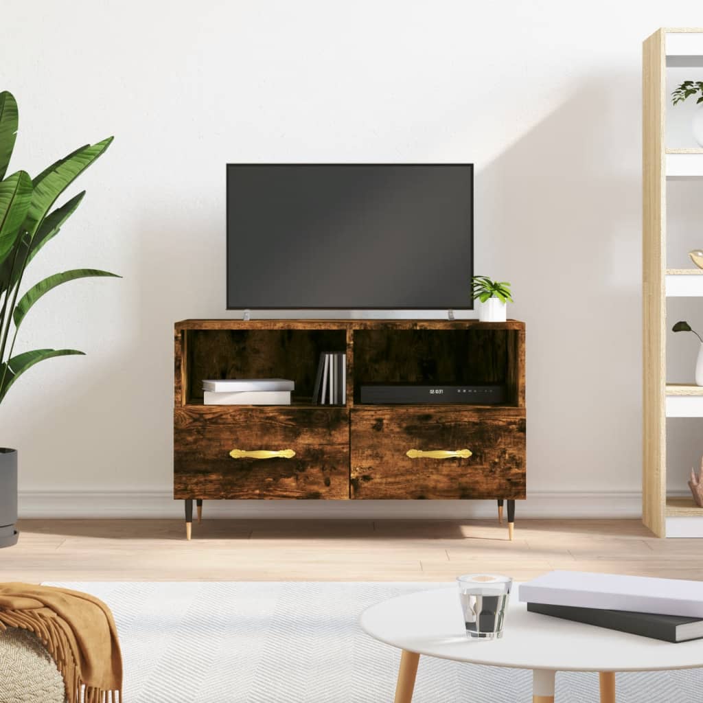Tv-bänk rökfärgad ek 80x36x50 cm konstruerat trä