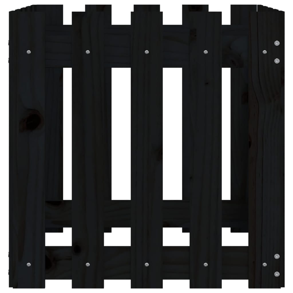 Odlingslåda med staket-design svart 50x50x50 cm massiv furu