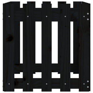 Odlingslåda med staket-design svart 50x50x50 cm massiv furu