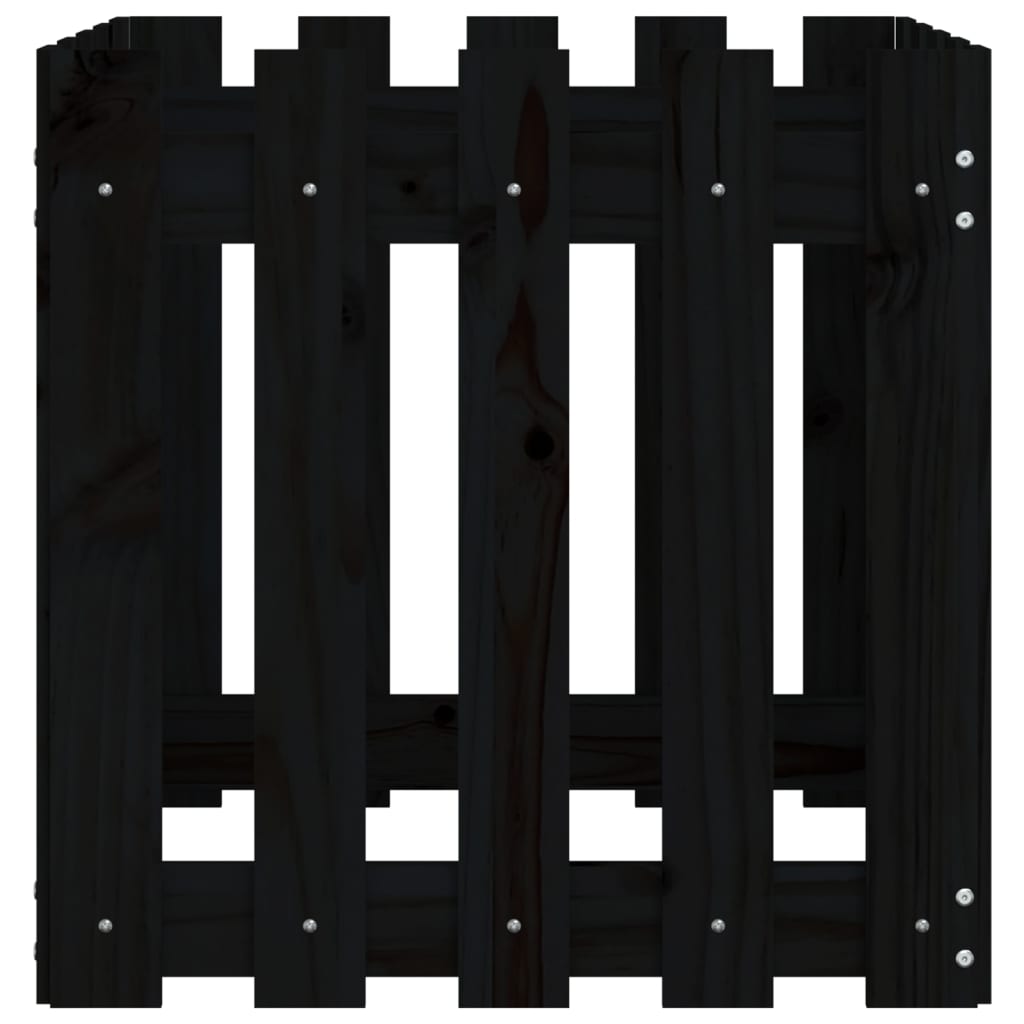 Odlingslåda med staket-design svart 50x50x50 cm massiv furu