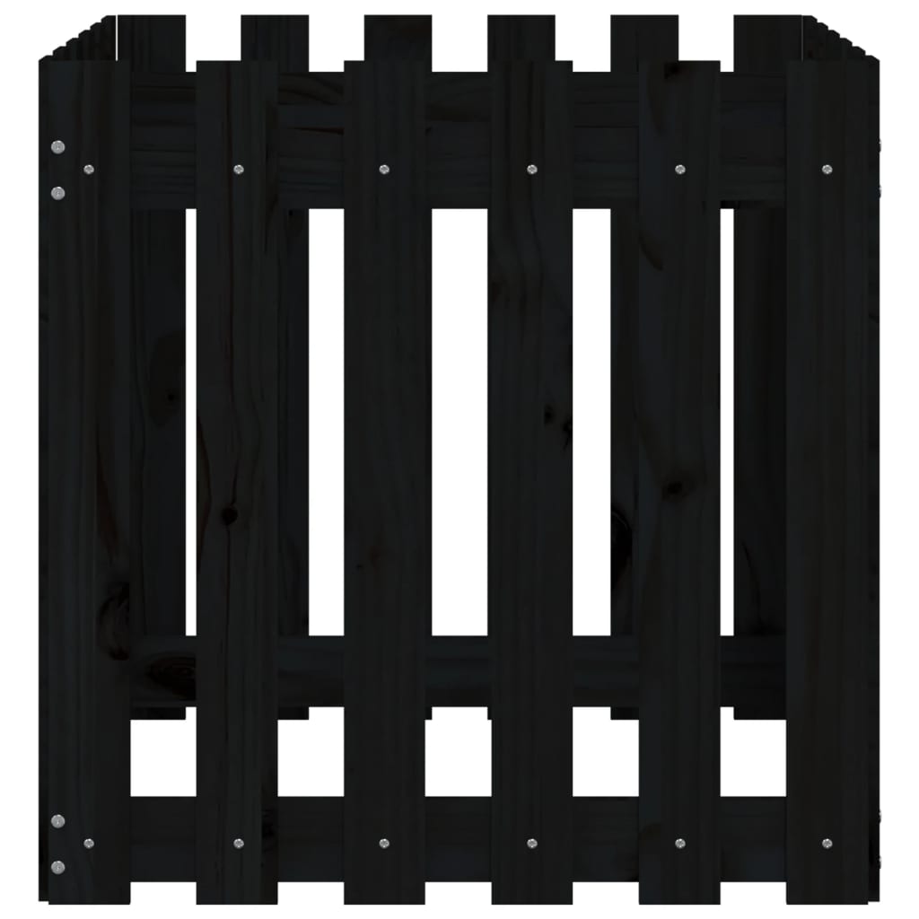 Odlingslåda med staket-design svart 60x60x60 cm massiv furu