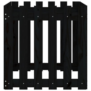 Odlingslåda med staket-design svart 60x60x60 cm massiv furu