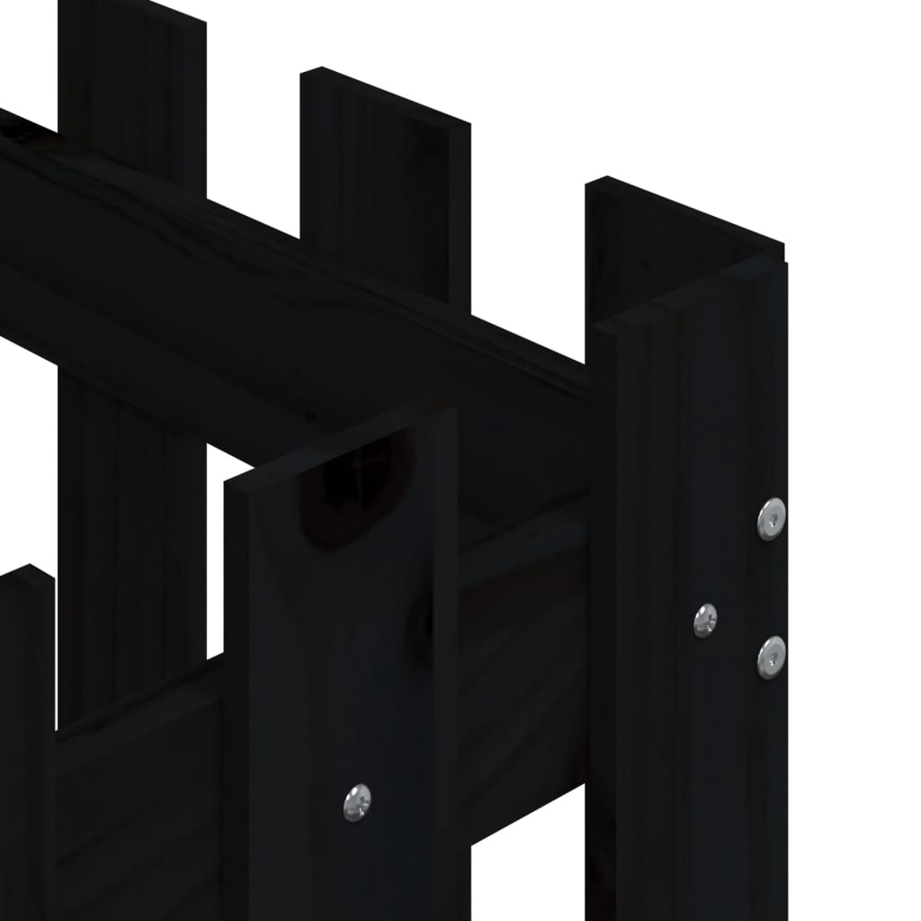 Odlingslåda med staket-design svart 60x60x60 cm massiv furu