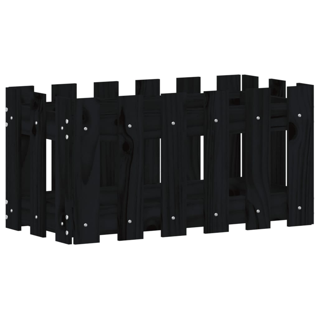 Odlingslåda med staket-design svart 60x30x30 cm massiv furu