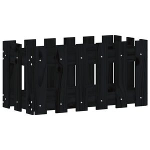 Odlingslåda med staket-design svart 60x30x30 cm massiv furu