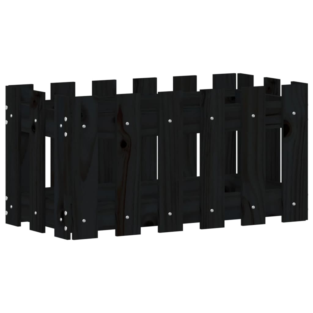 Odlingslåda med staket-design svart 60x30x30 cm massiv furu